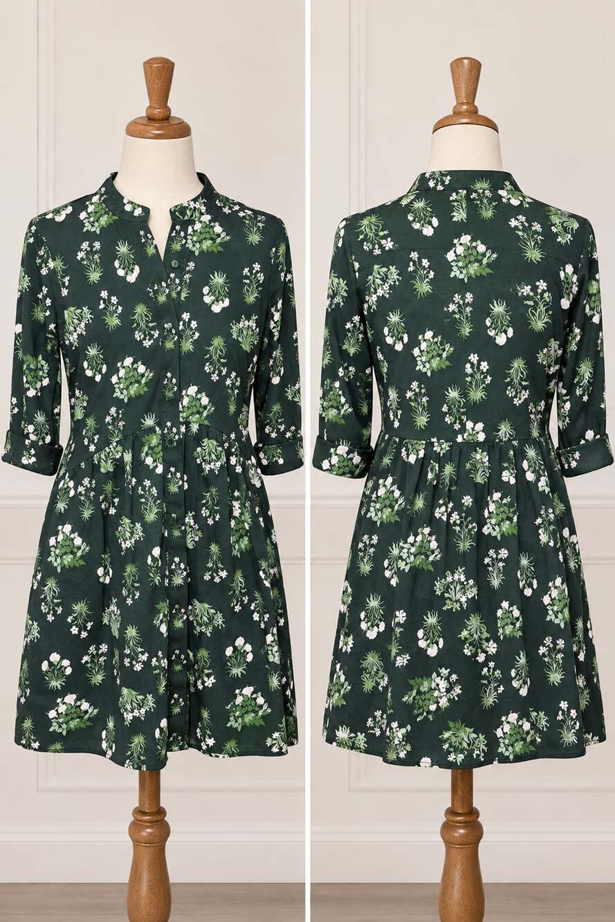 Tuckernuck Green Stamped Bouquets Royal Shirt Dress Size S
